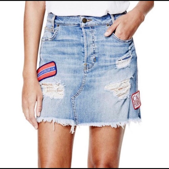 Guess Dresses & Skirts - 90’s Guess Distressed Jean Skirt